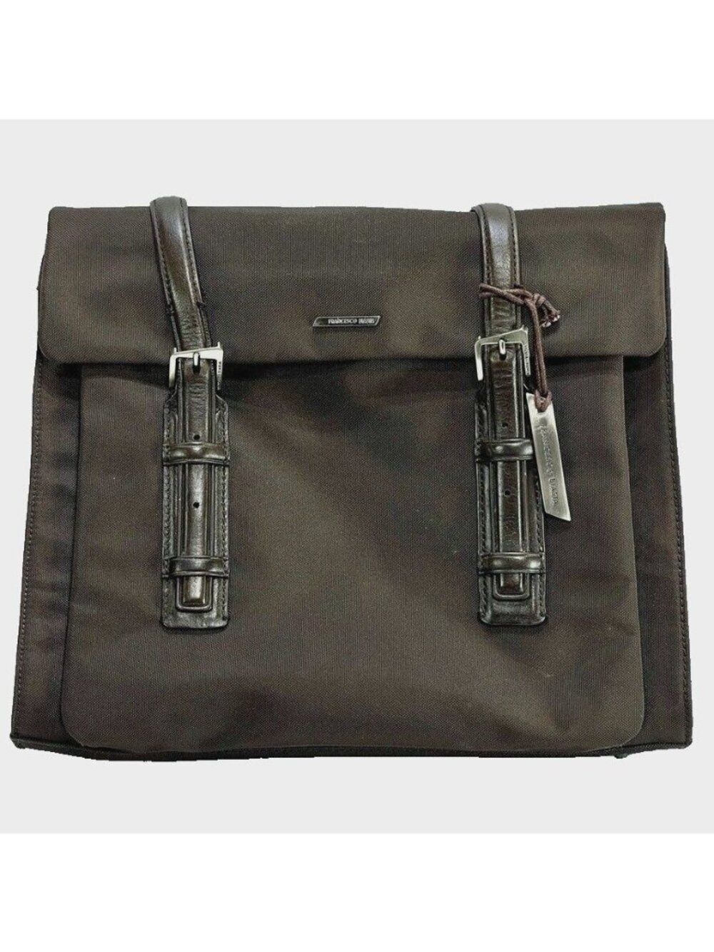 Francesco Biasia Brown Nylon & Leather Buckle Tote With Dual Handles